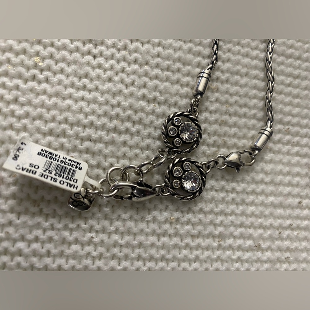 BRIGHTON Halo Slide Silver Swarovski Charm bracelet Dog Paws pet paw print